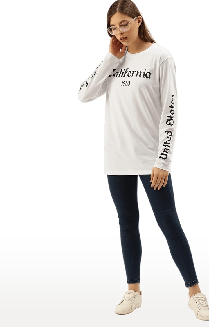 Dillinger | Women's White Typographic Oversized T-Shirts 1