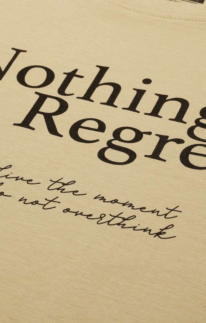 Women's Beige Cotton Typographic Printed Oversized T-Shirt