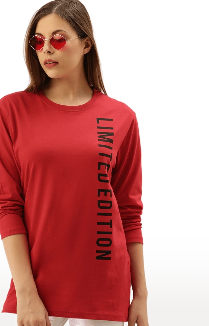 Dillinger | Women's Red Typographic Oversized T-Shirts 3