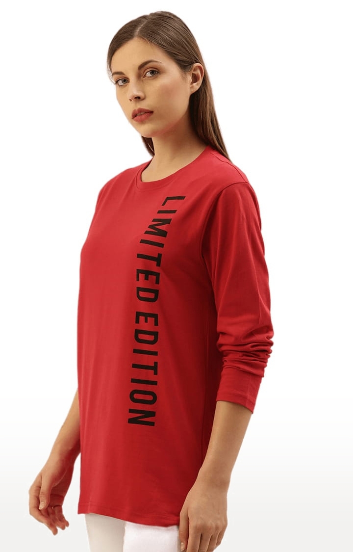 Dillinger | Women's Red Typographic Oversized T-Shirts 0