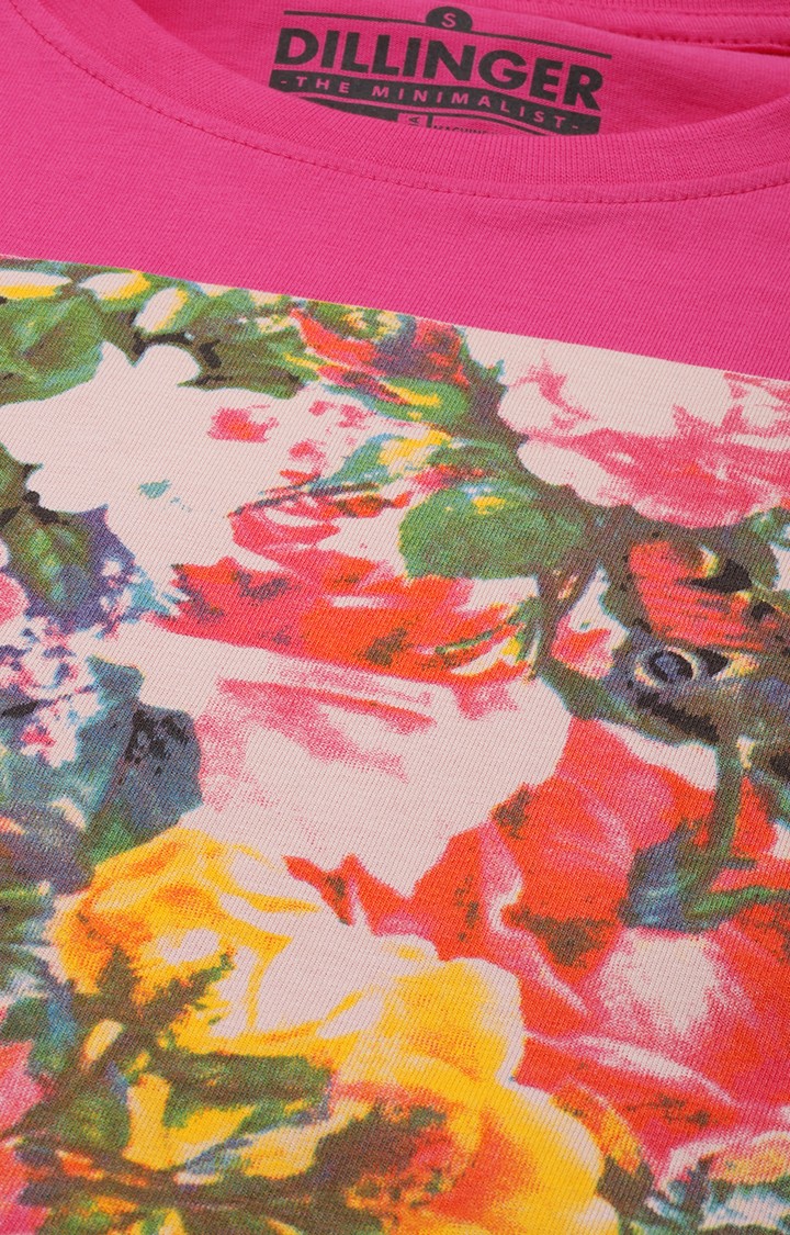 Women's Pink Floral Oversized T-Shirts