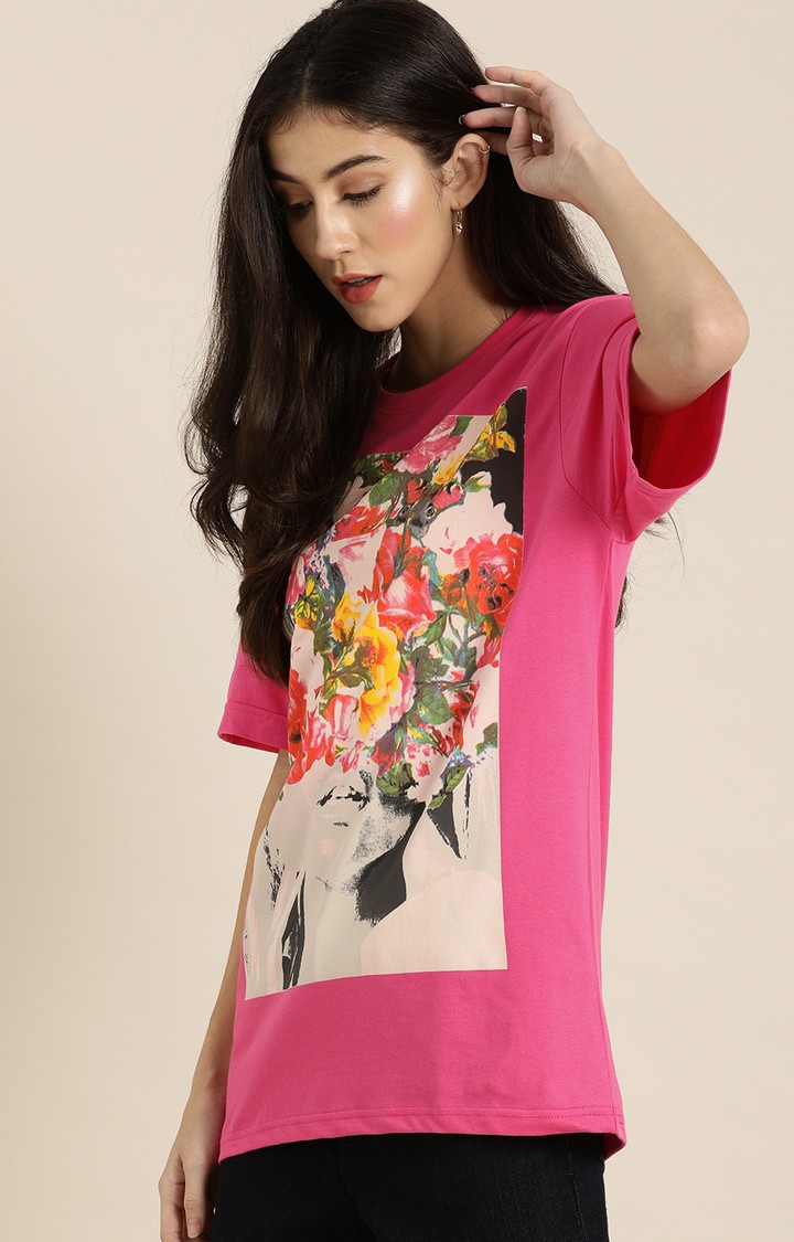 Dillinger | Women's Pink Floral Oversized T-Shirts
