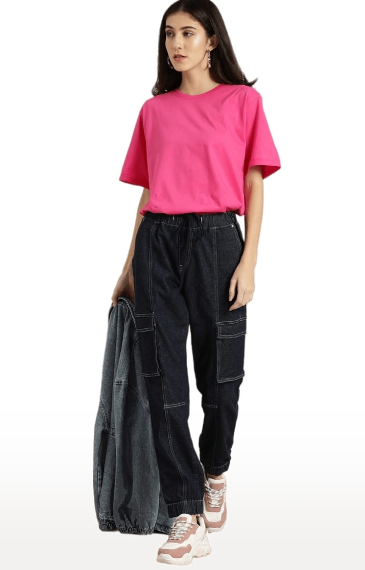 Dillinger | Women's Pink Solid Oversized T-Shirts 1