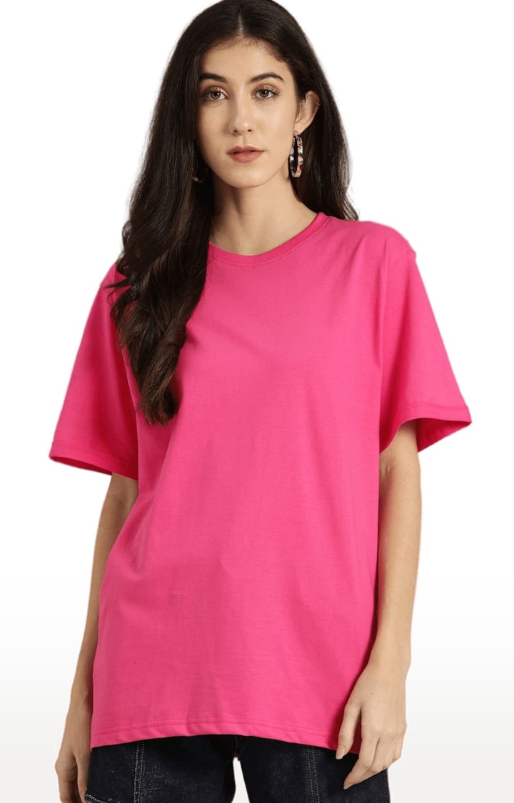 Women's Pink Solid Oversized T-Shirts