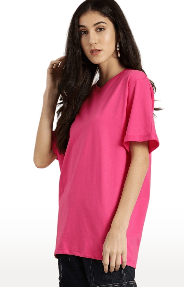 Dillinger | Women's Pink Solid Oversized T-Shirts 2