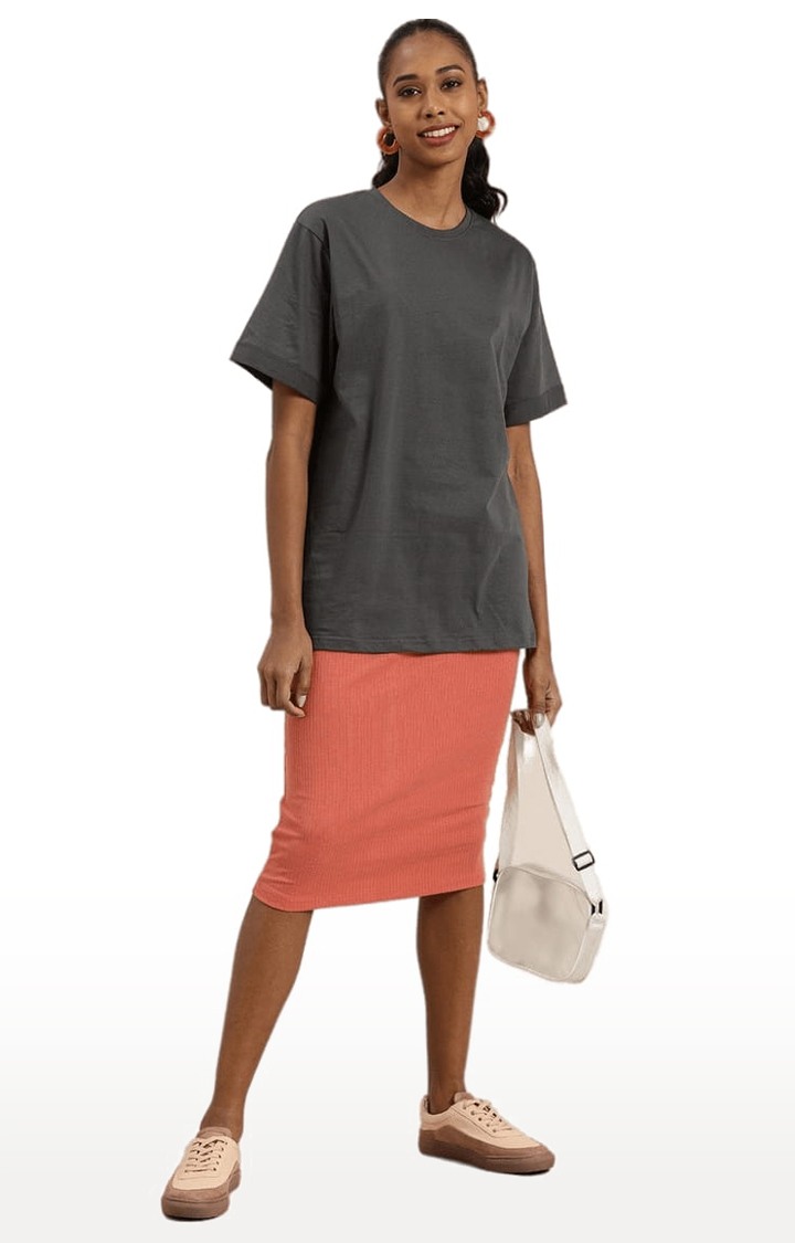 Women's Grey Cotton Solid Oversized T-Shirt