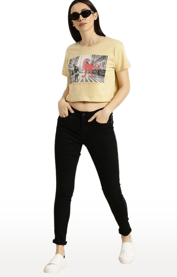 Women's Yellow Graphics Crop Top