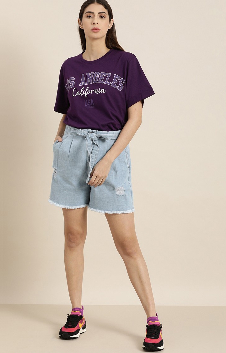 Women's Purple Typographic Oversized T-Shirts
