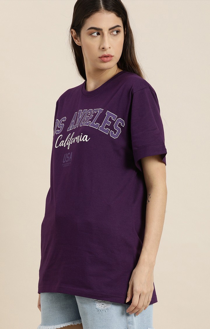 Women's Purple Typographic Oversized T-Shirts