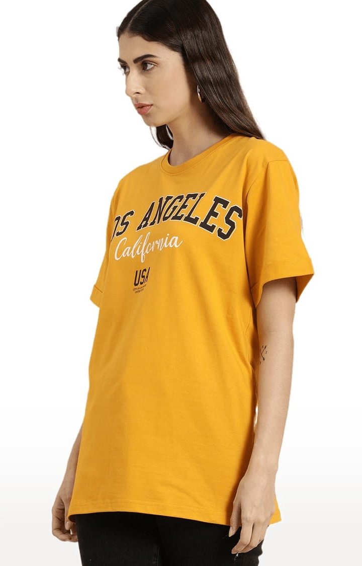 Dillinger | Women's Yellow Typographic Oversized T-Shirts