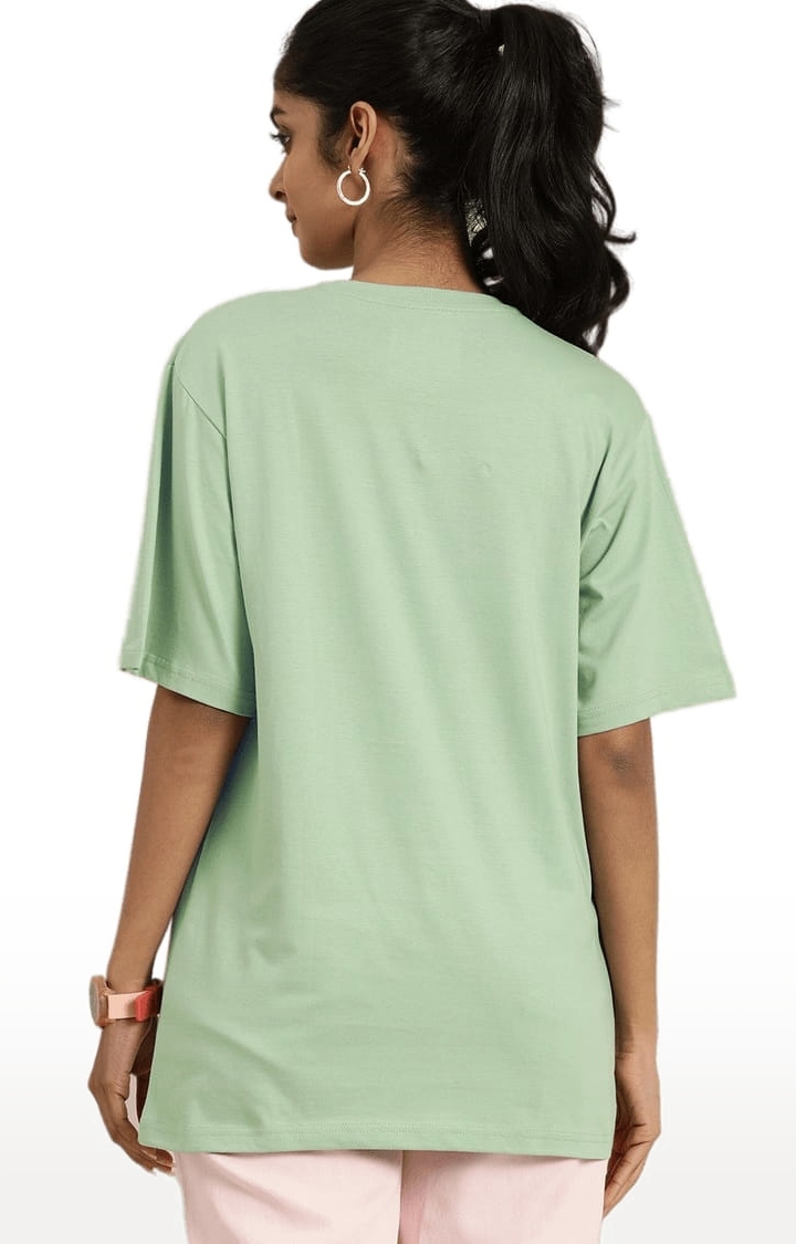 Dillinger | Women's Green Cotton Typographic Printed Oversized T-Shirt 2