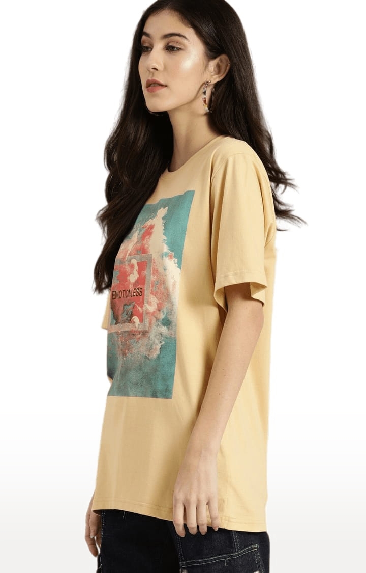 Dillinger | Women's Beige Cotton Printed Oversized T-Shirt 2