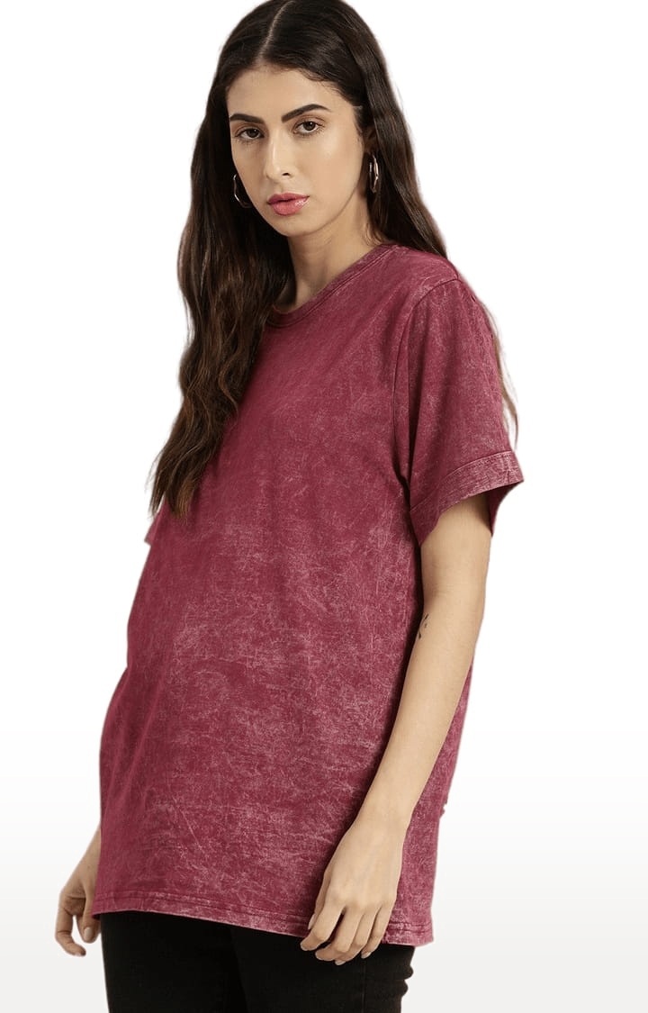 Dillinger | Women's Red Textured Oversized T-Shirts 2