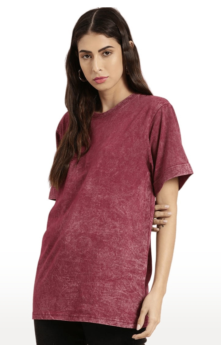 Dillinger | Women's Red Textured Oversized T-Shirts 0