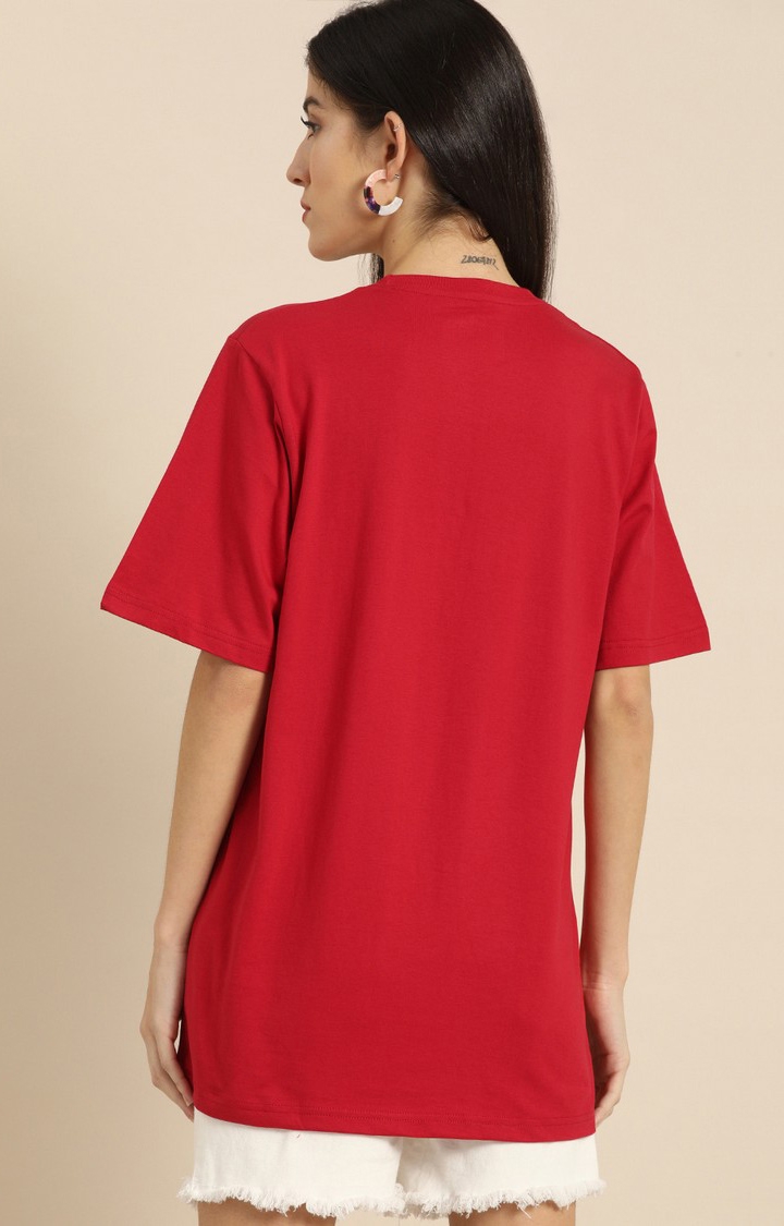 Dillinger | Women's Red Graphics Oversized T-Shirts 3