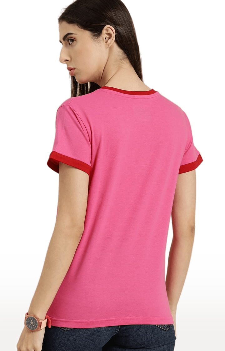 Women's Pink Typographic Regular T-Shirts