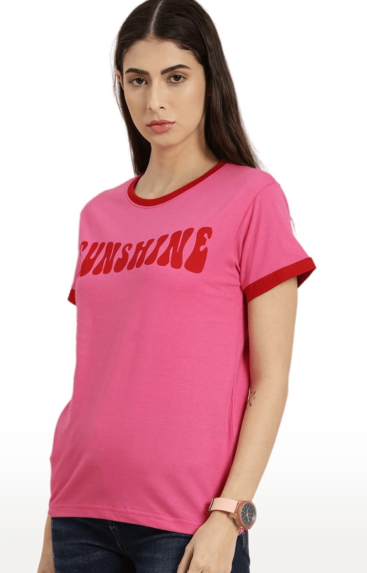 Dillinger | Women's Pink Typographic Regular T-Shirts