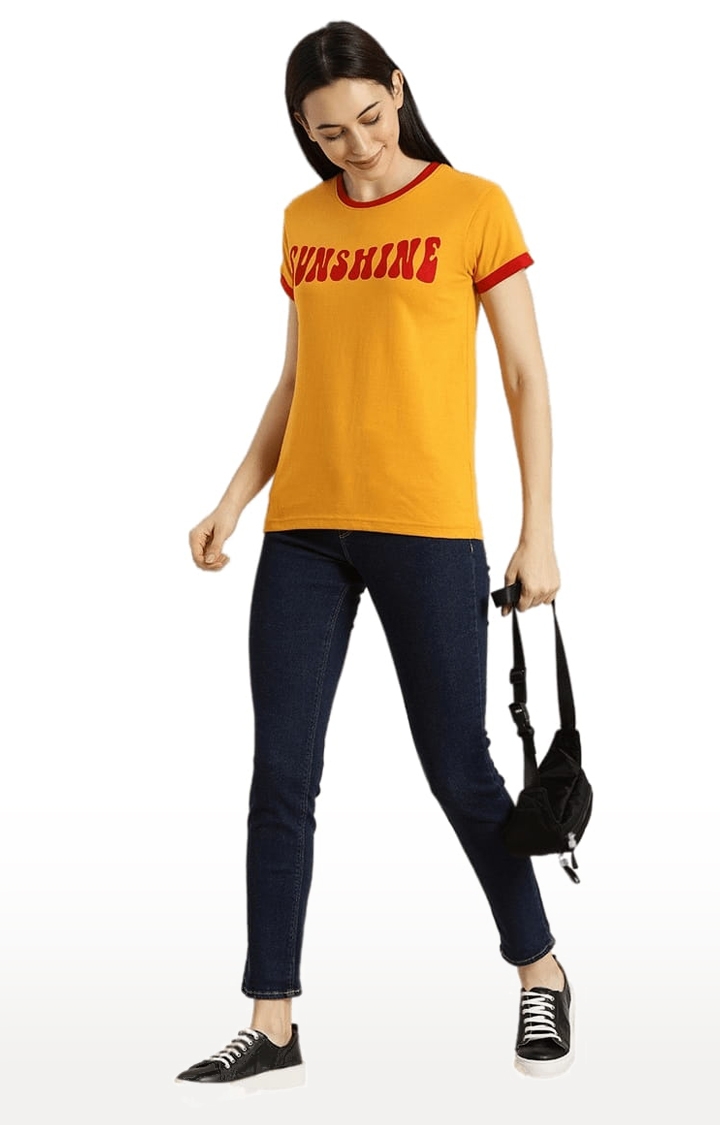 Dillinger | Women's Yellow Typographic Regular T-Shirts 1