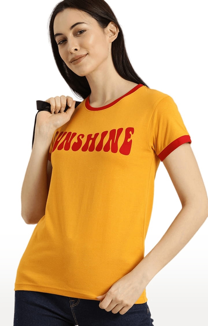 Dillinger | Women's Yellow Typographic Regular T-Shirts