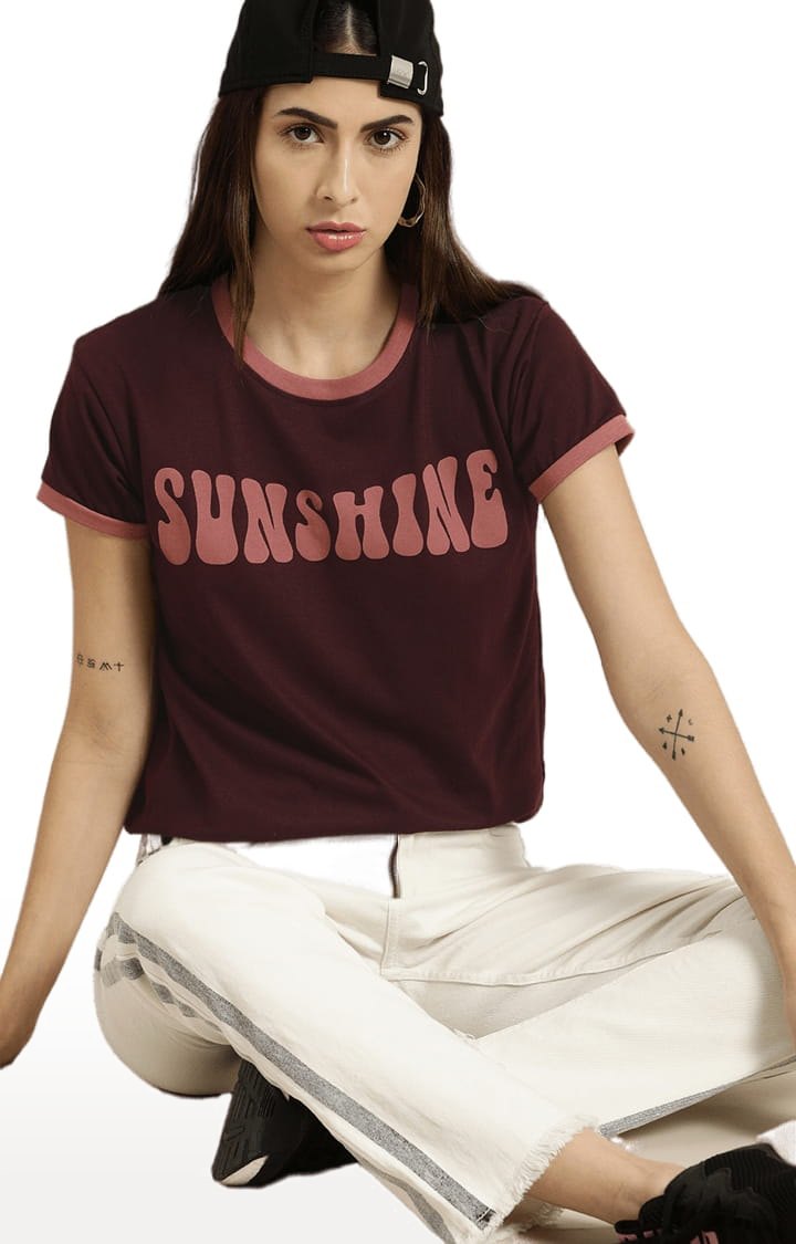 Women's Red Typographic Regular T-Shirts