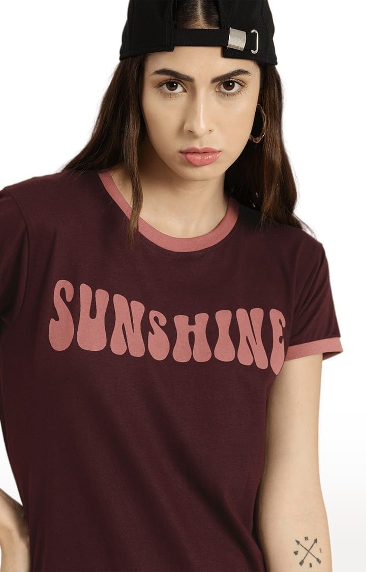 Women's Red Typographic Regular T-Shirts