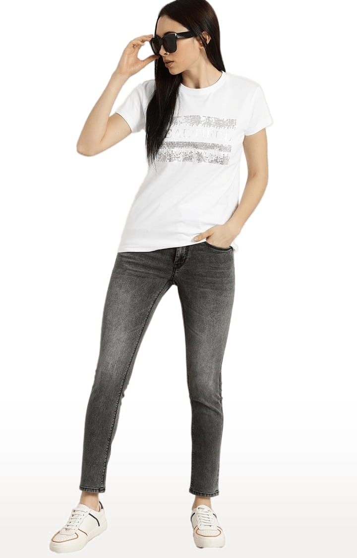 Dillinger | Women's White Printed Regular T-Shirts 1