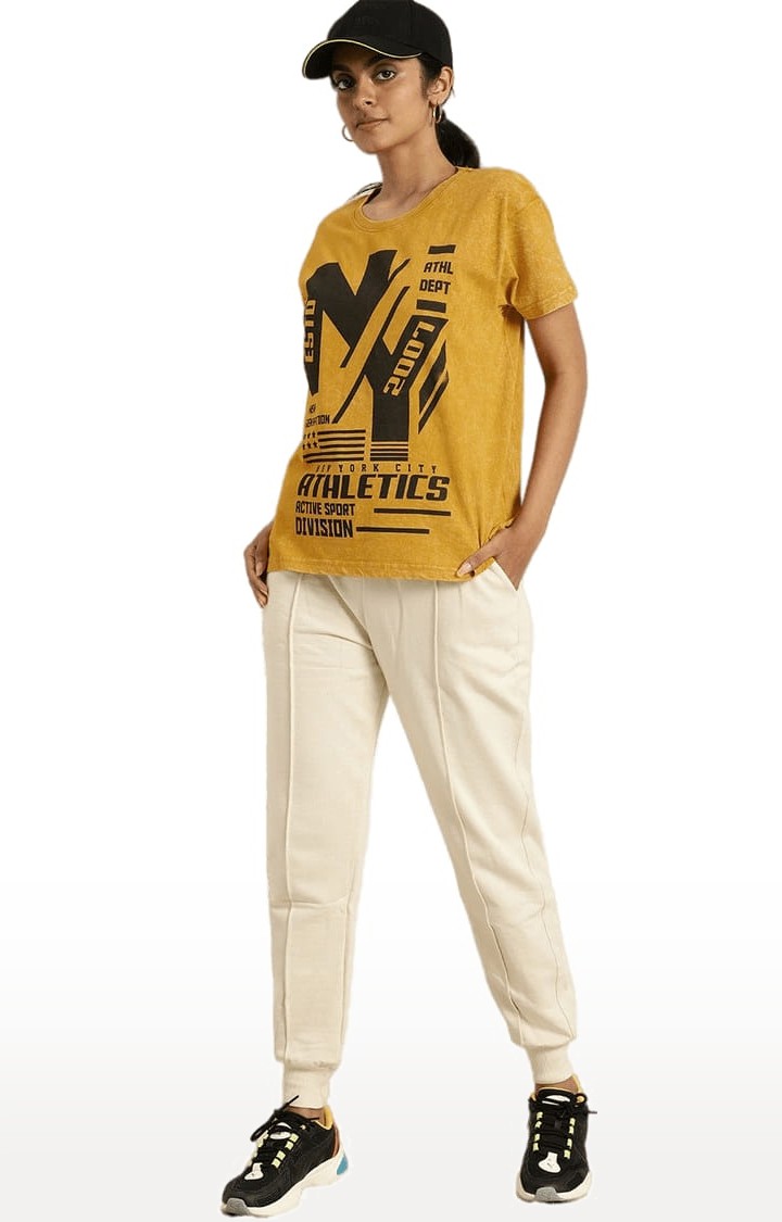 Women's Yellow Typographic Boxy T-Shirt