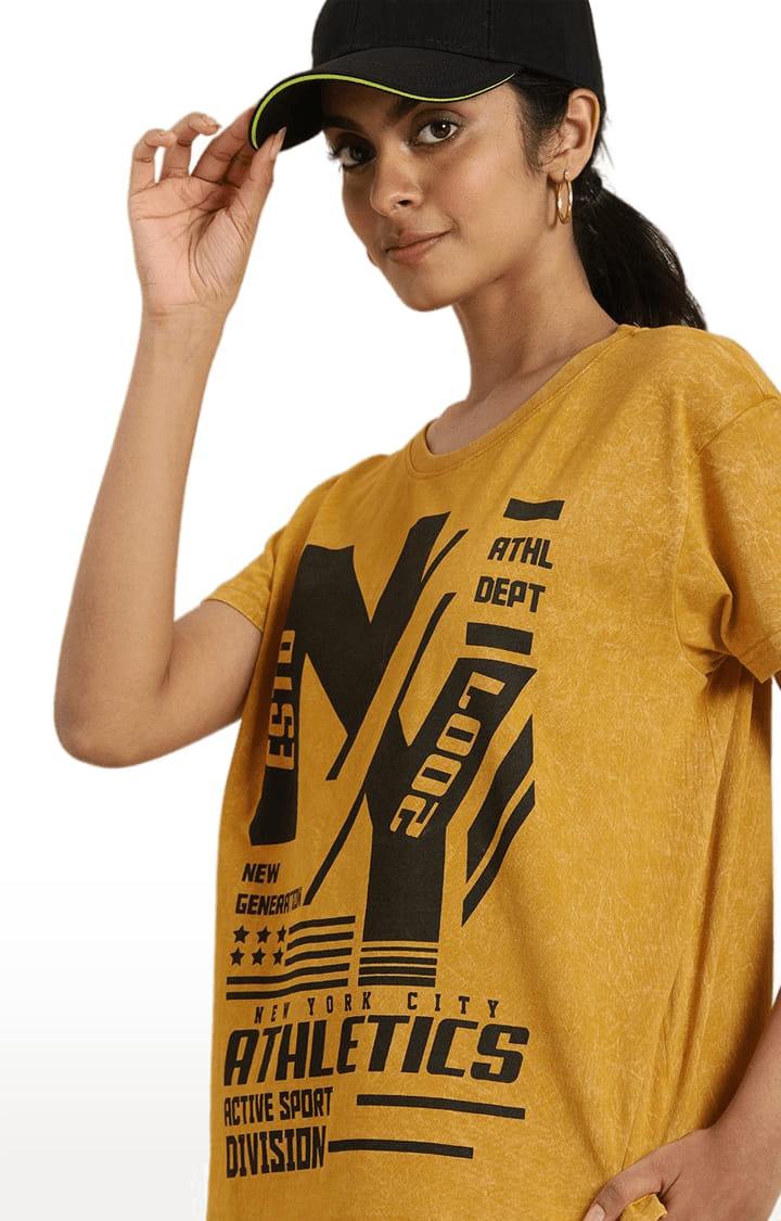 Women's Yellow Typographic Boxy T-Shirt
