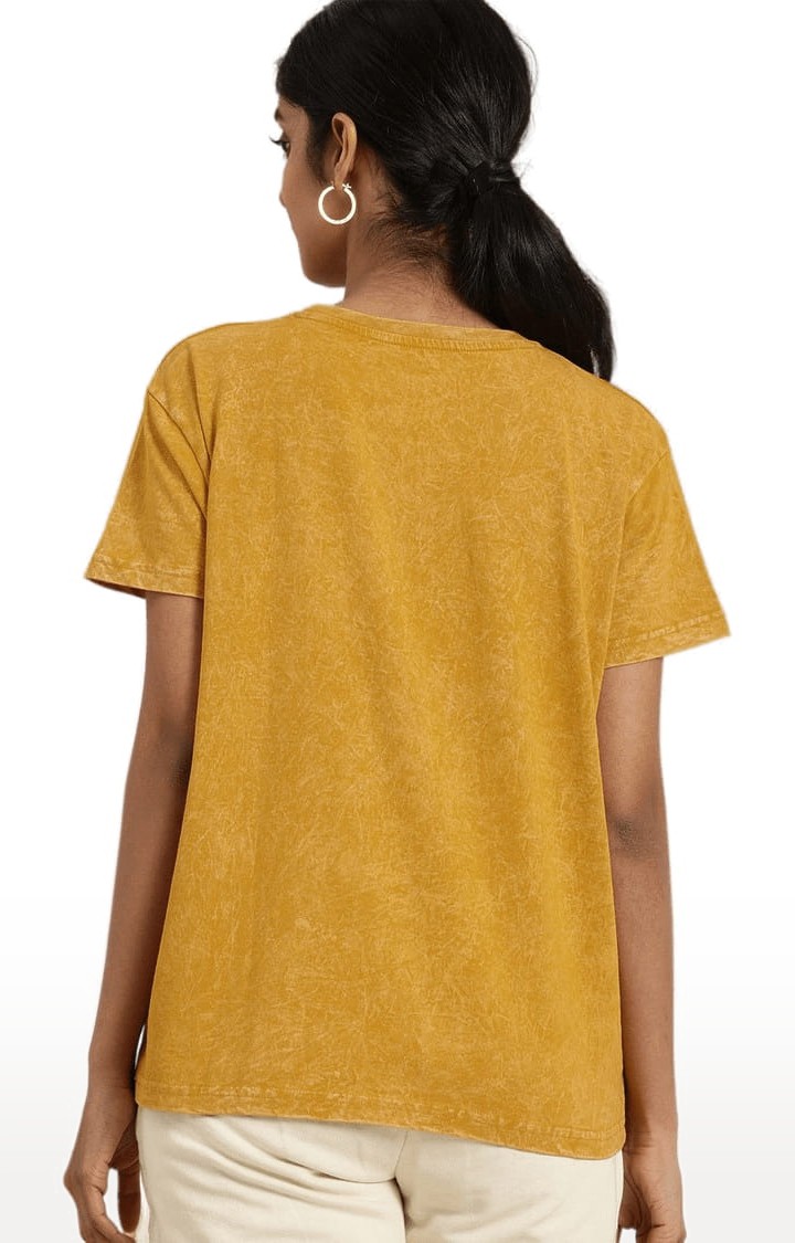 Women's Yellow Typographic Boxy T-Shirt