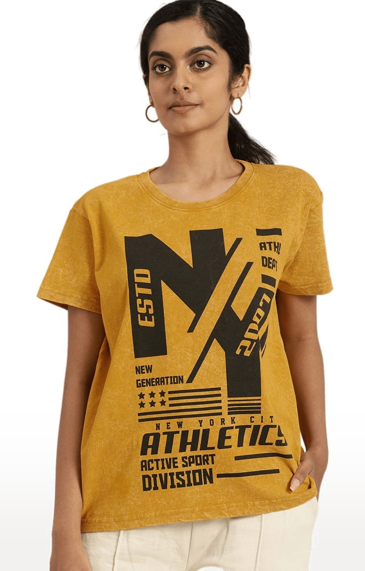 Dillinger | Women's Yellow Typographic Boxy T-Shirt