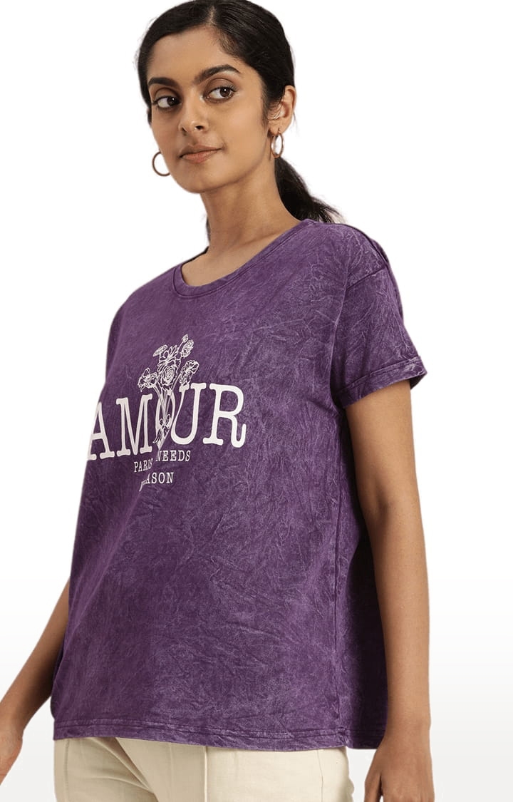 Dillinger | Women's Purple Typographic Boxy T-Shirt 0