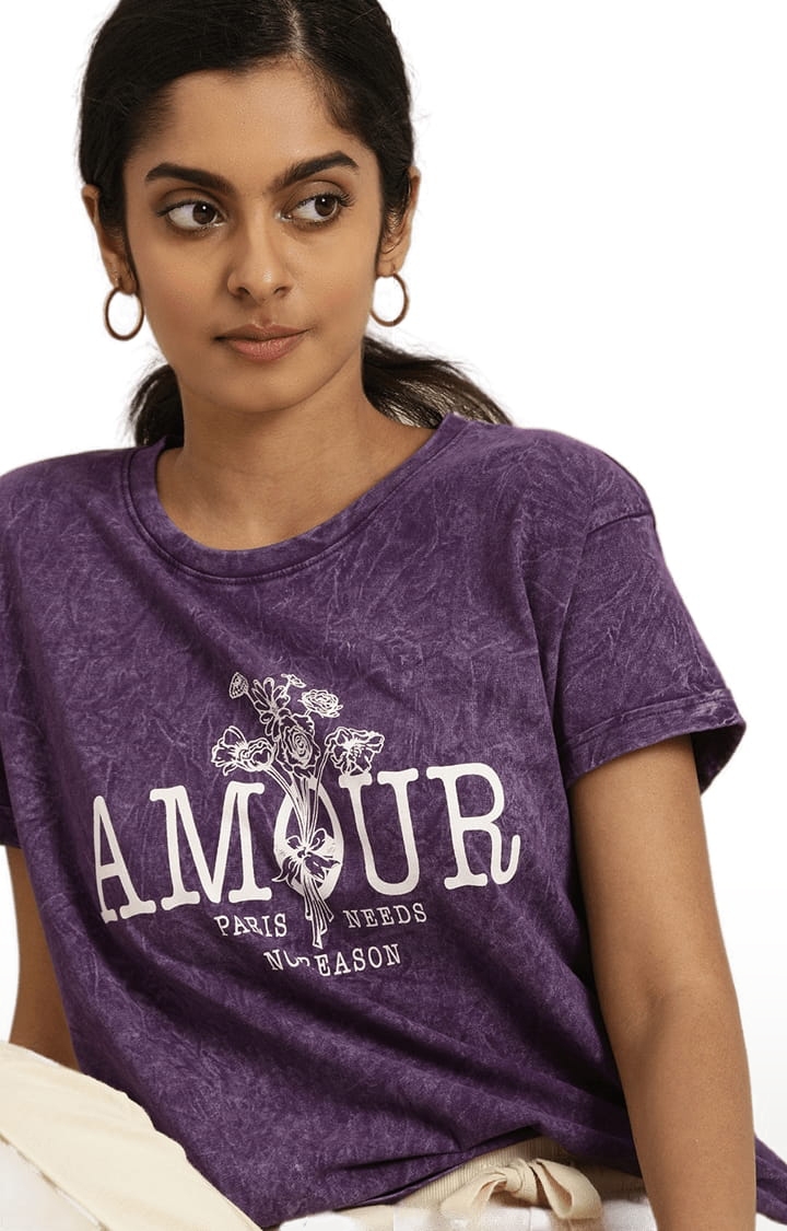 Dillinger | Women's Purple Typographic Boxy T-Shirt 3