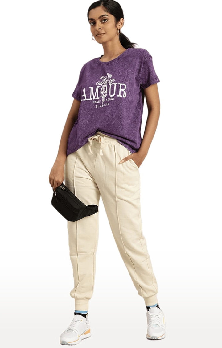 Dillinger | Women's Purple Typographic Boxy T-Shirt 1