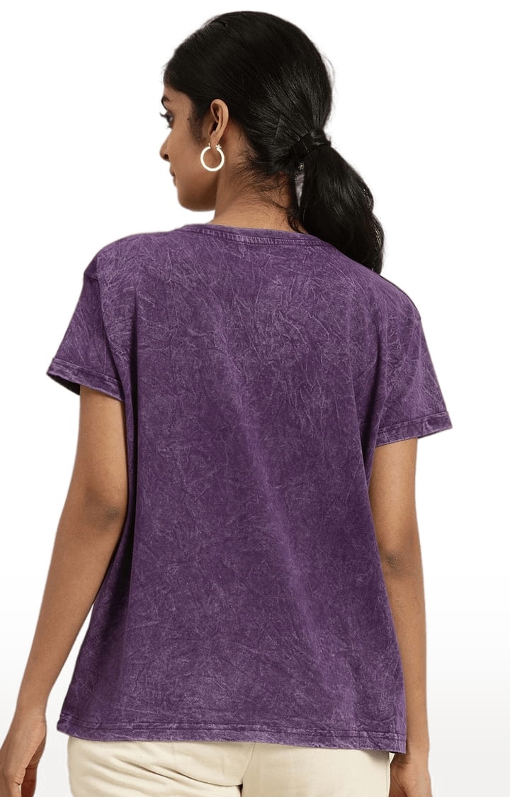 Dillinger | Women's Purple Typographic Boxy T-Shirt 2