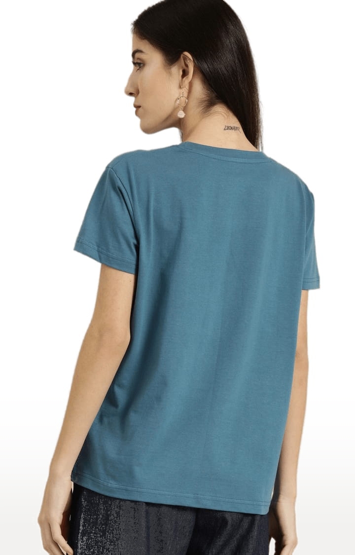 Dillinger | Women's Blue Cotton Printed Boxy T-Shirt 3