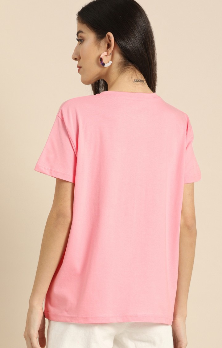 Women's Pink Typographic Oversized T-Shirts