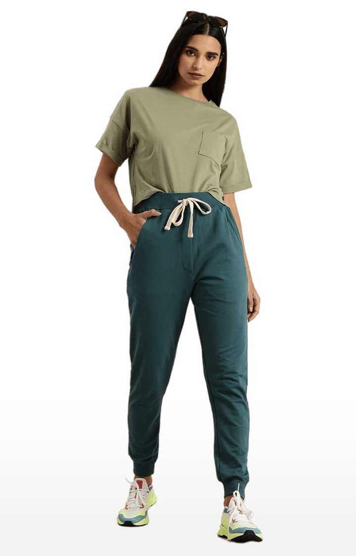 Dillinger | Women's Green Cotton Solid Casual Jogger 1