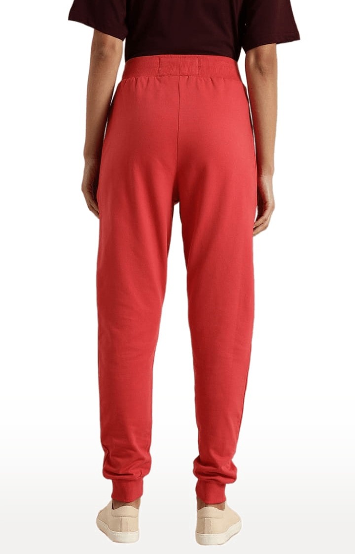 Women's Red Cotton Solid Casual Jogger