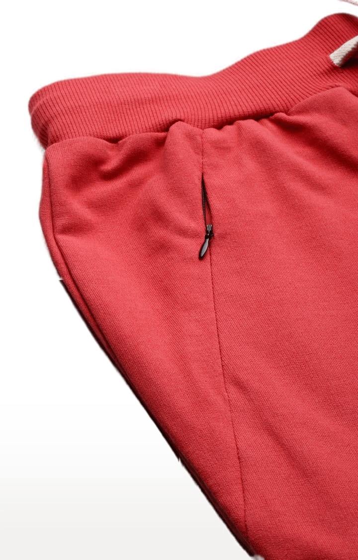 Women's Red Cotton Solid Casual Jogger