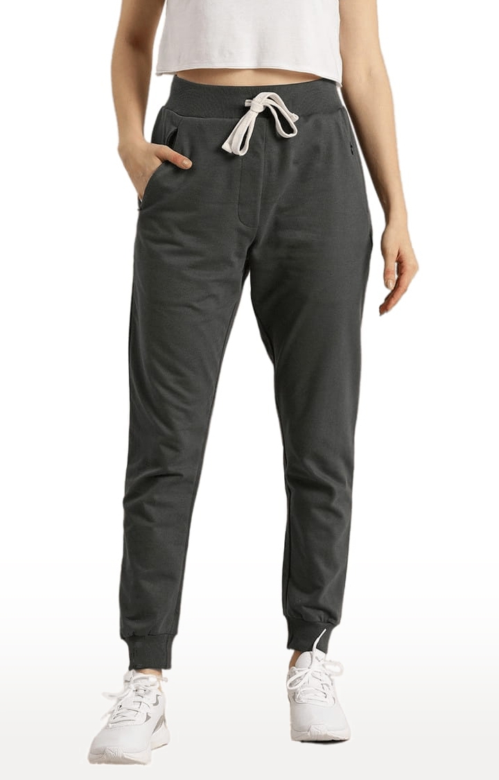 Women's Grey Cotton Solid Casual Jogger