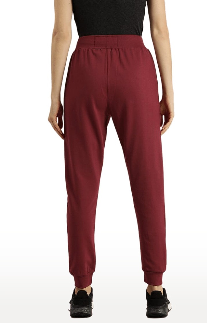 Women's Red Cotton Solid Casual Jogger