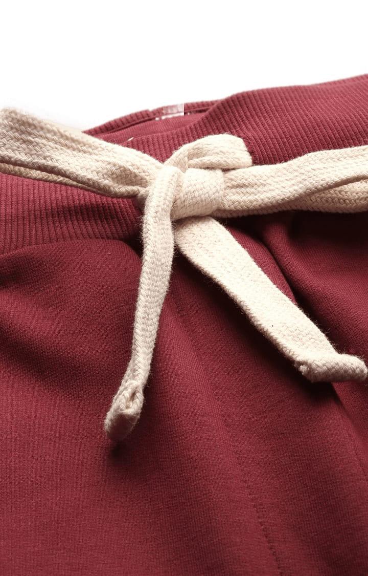 Women's Red Cotton Solid Casual Jogger