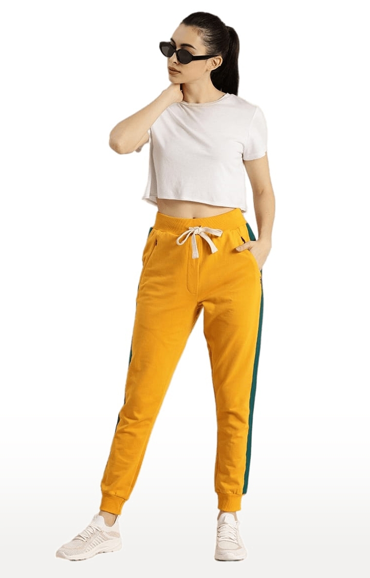 Dillinger | Women's Yellow Cotton Solid Casual Jogger 1
