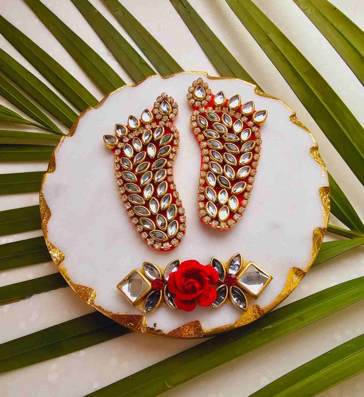 Laxmi charan with a swaroski motif on real Indian Marble