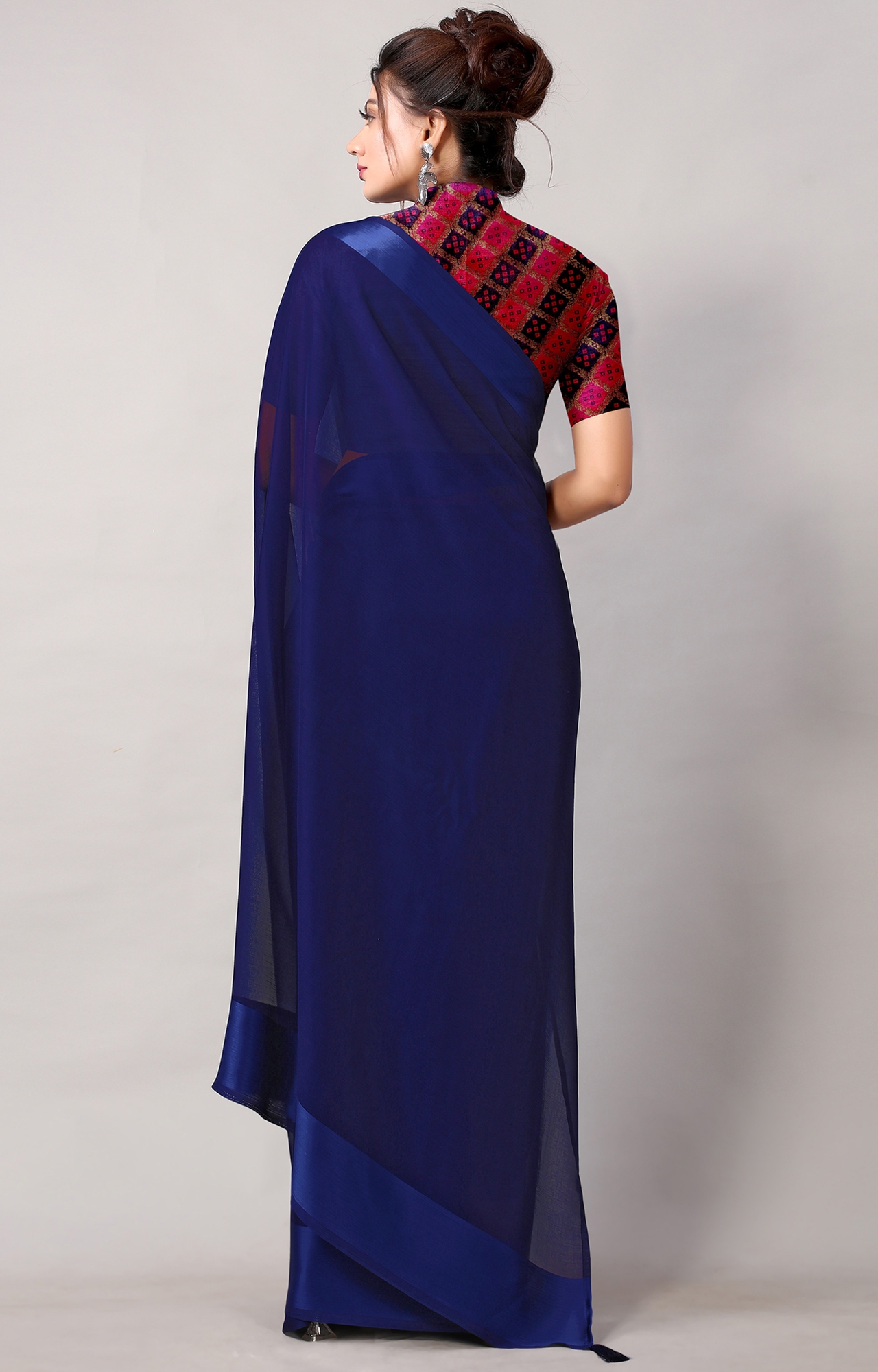 SHAILY RETAILS | Women Dark Blue Chiffon Party Wear Solid Saree-HACFNSTNBDR1079BLUE 4