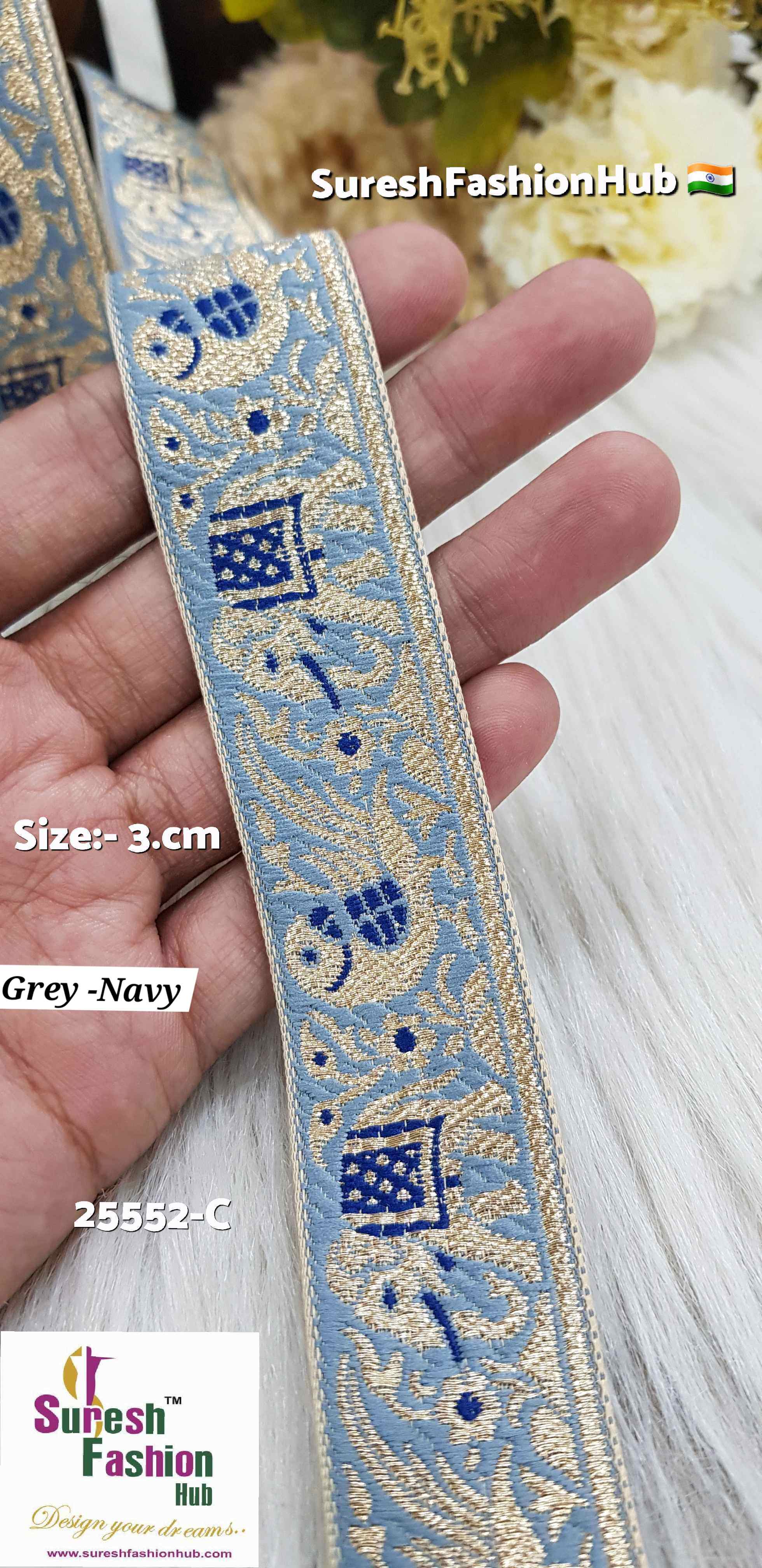 Grey & Navy Color Elephant Parrot Banarasi Lace