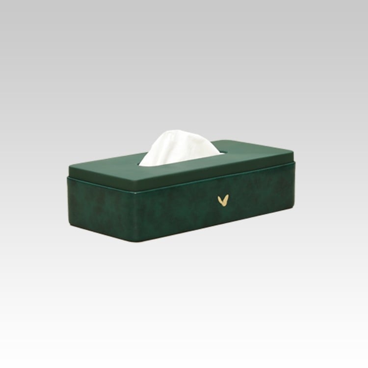Tissue Box Holder for Home and Office in Premium Faux Leather | Size: 9.5 x 4.5 x 2.5(H) Inches | Moderno | Olive Green
