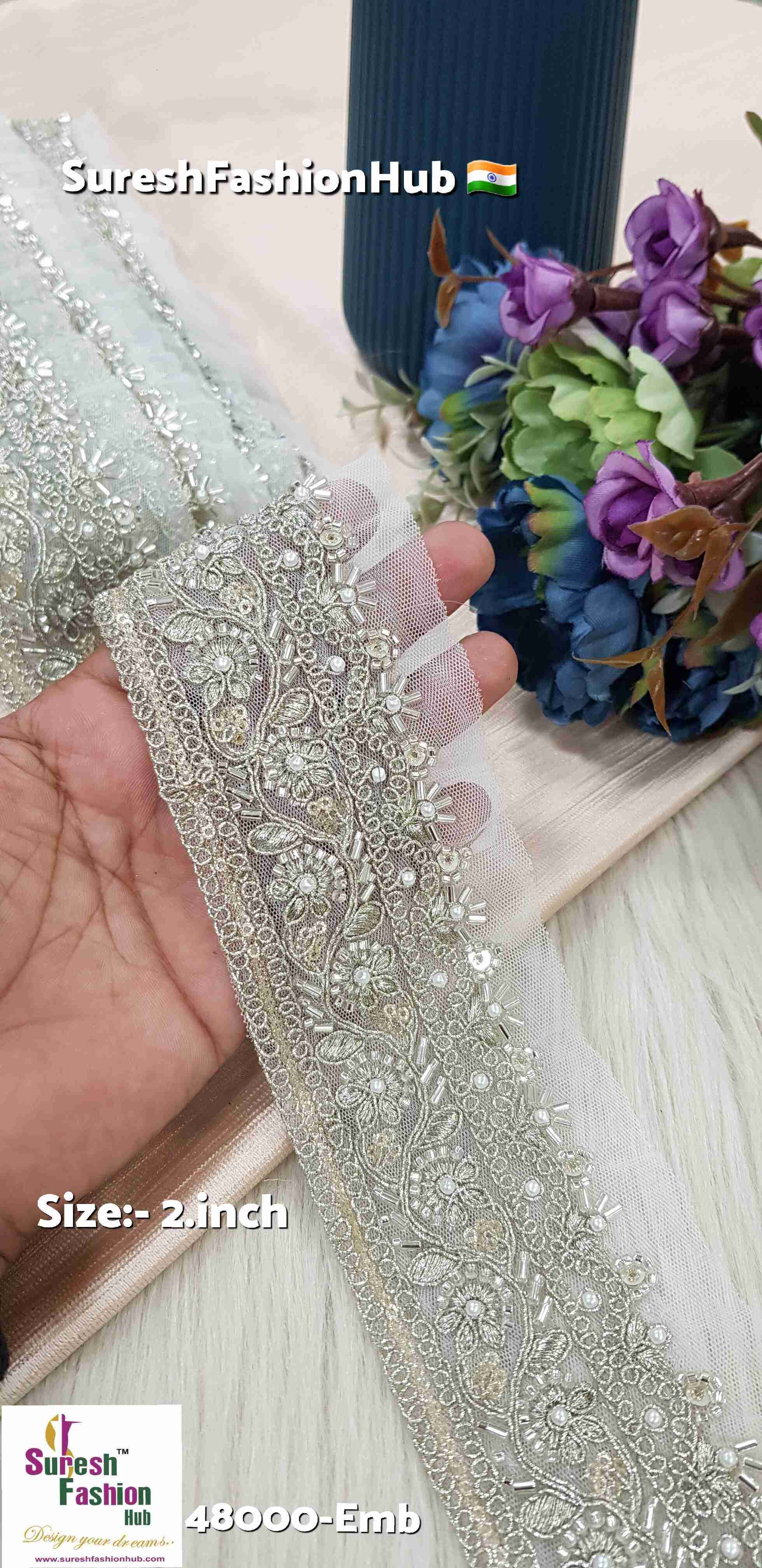Water Silver Floral Embroidery Lace