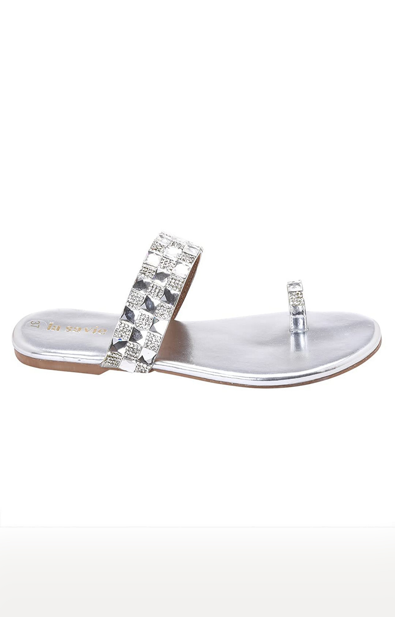La Savie Women Embellished Silver Flats 