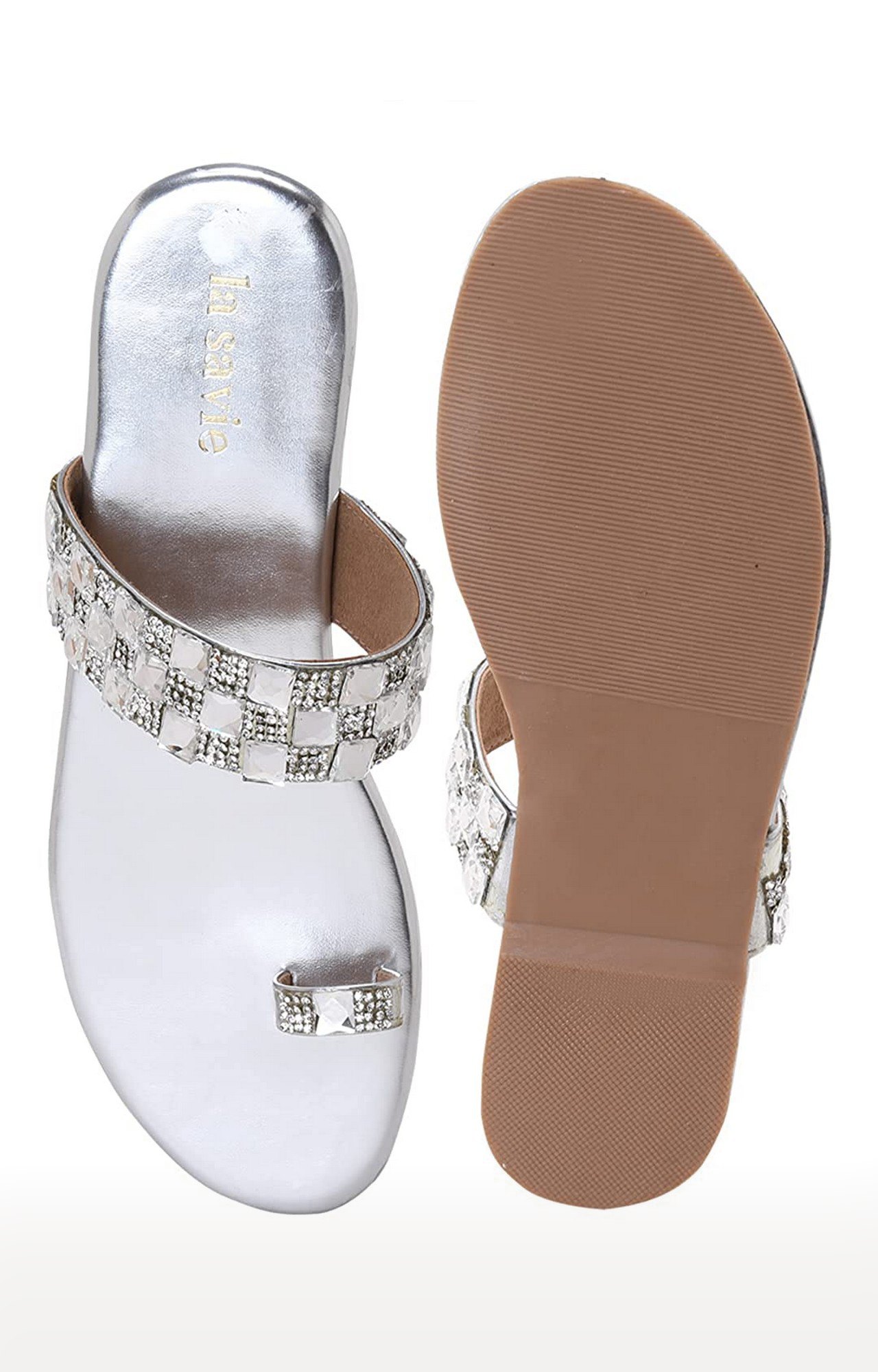 La Savie Women Embellished Silver Flats 